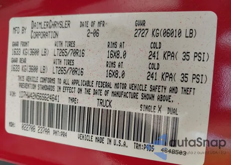 2006 Dodge Dakota Slt z USA, uszkodzony, nr VIN 1D7HW42N56S624641